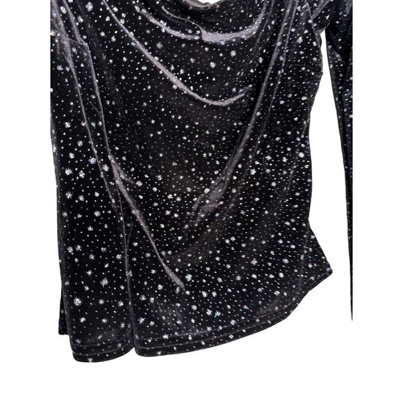Y2k vintage Jessica McClintock black velour sparkly off the shoulder blouse - Picture 6 of 7